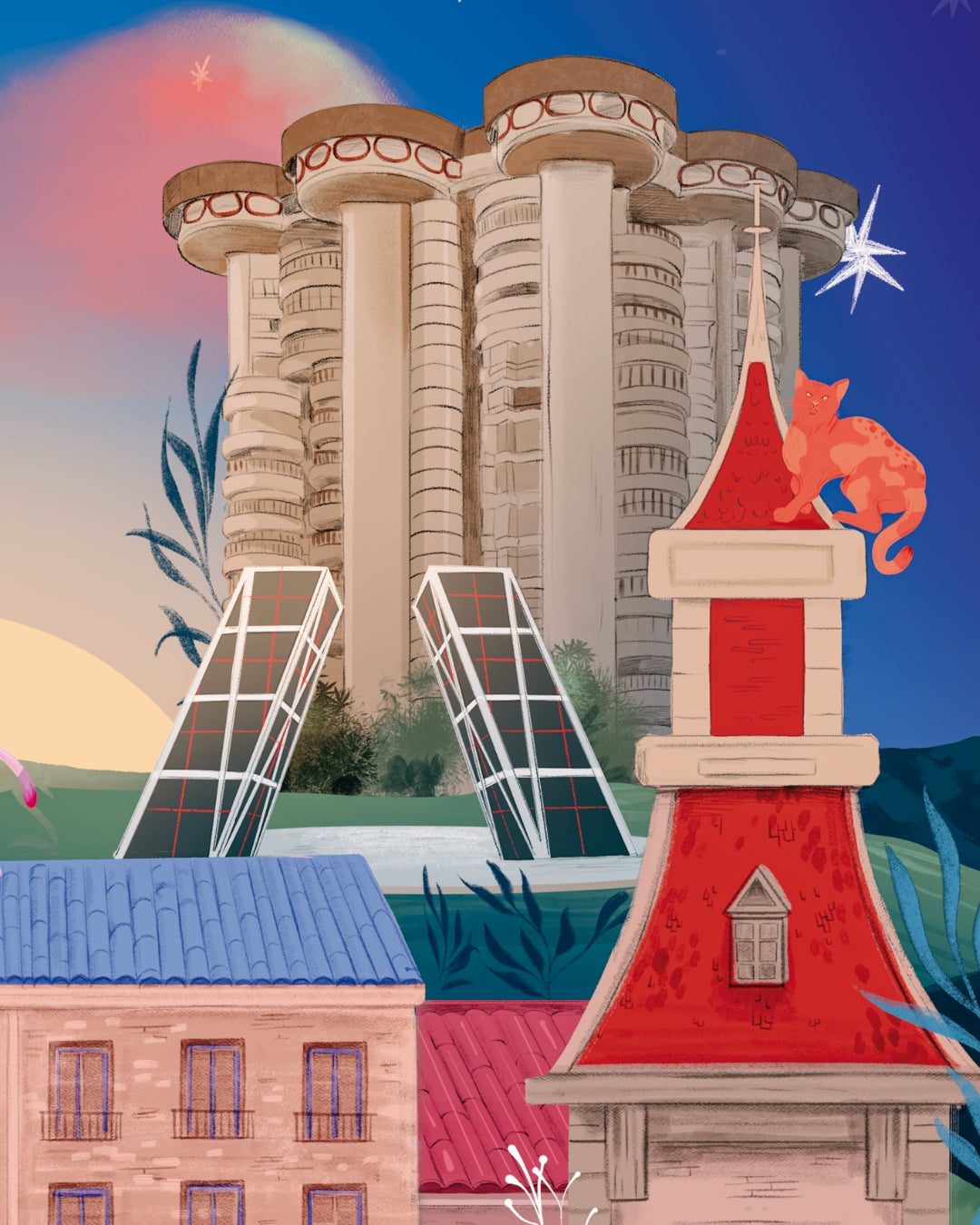 The Madrileñer Gatetes Luna Naranjalidad Beatriz Ramos láminas Madrid poster ilustración gran via torre kia castellana edificio