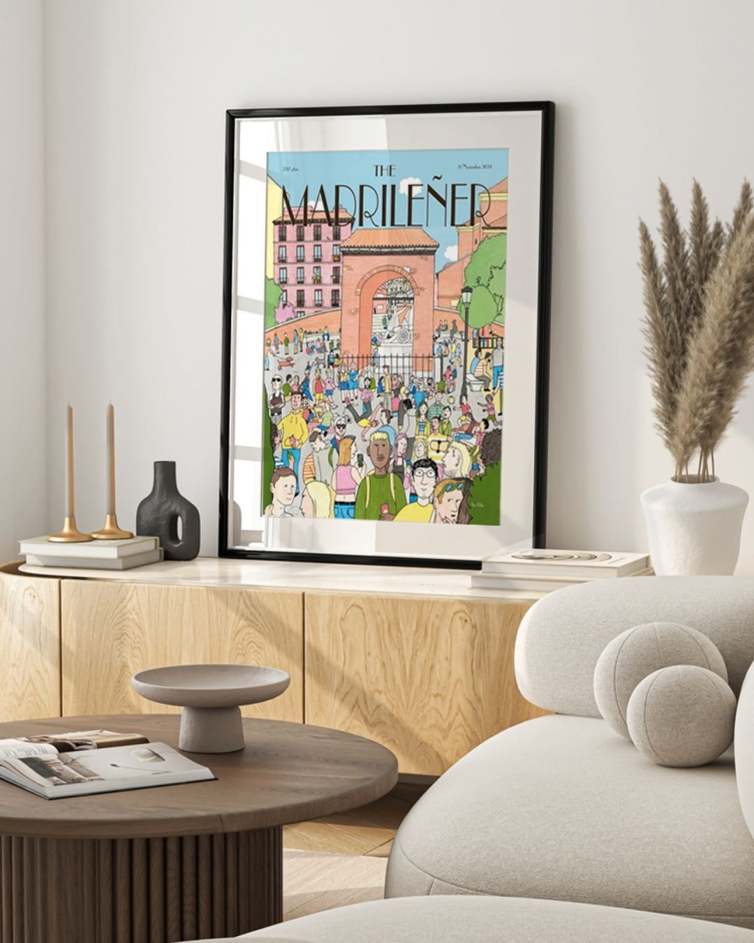 Mock up salon pared blanca Where's Ave Felix lámina The Madrileñer Poster Madrid