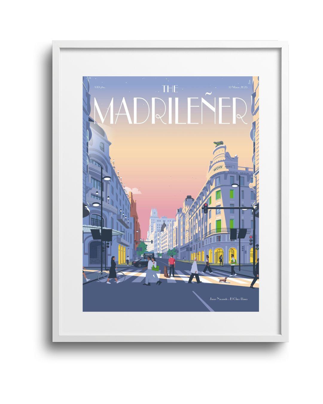 Lámina El efecto WOW The Madrileñer con marco blanco, ilustración Madrid