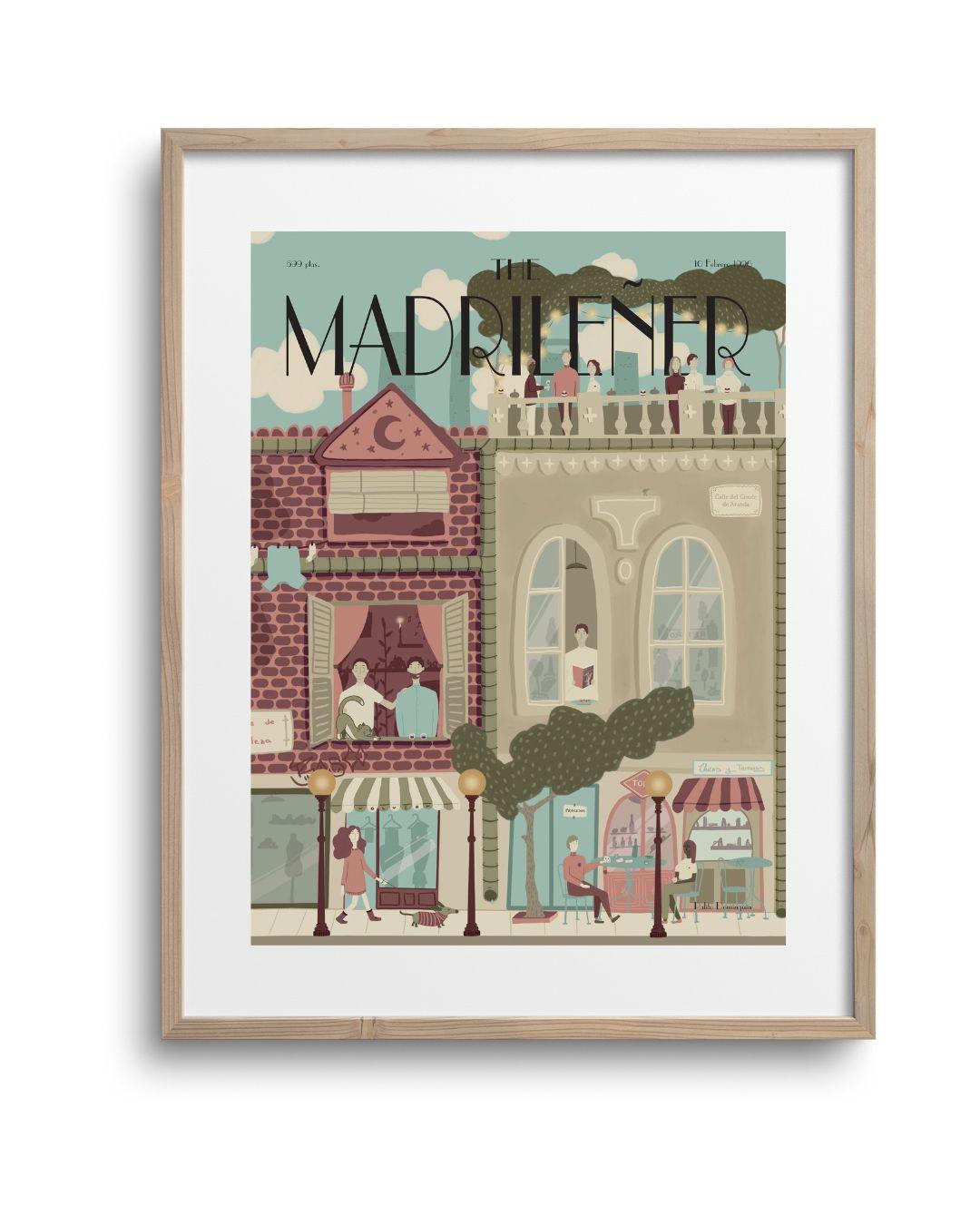 Lámina Bajo el cielo de Madrid The Madrileñer con marco de madera, ilustración cielo Madrid