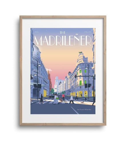 Lámina El efecto WOW The Madrileñer con marco de madera, ilustración Madrid