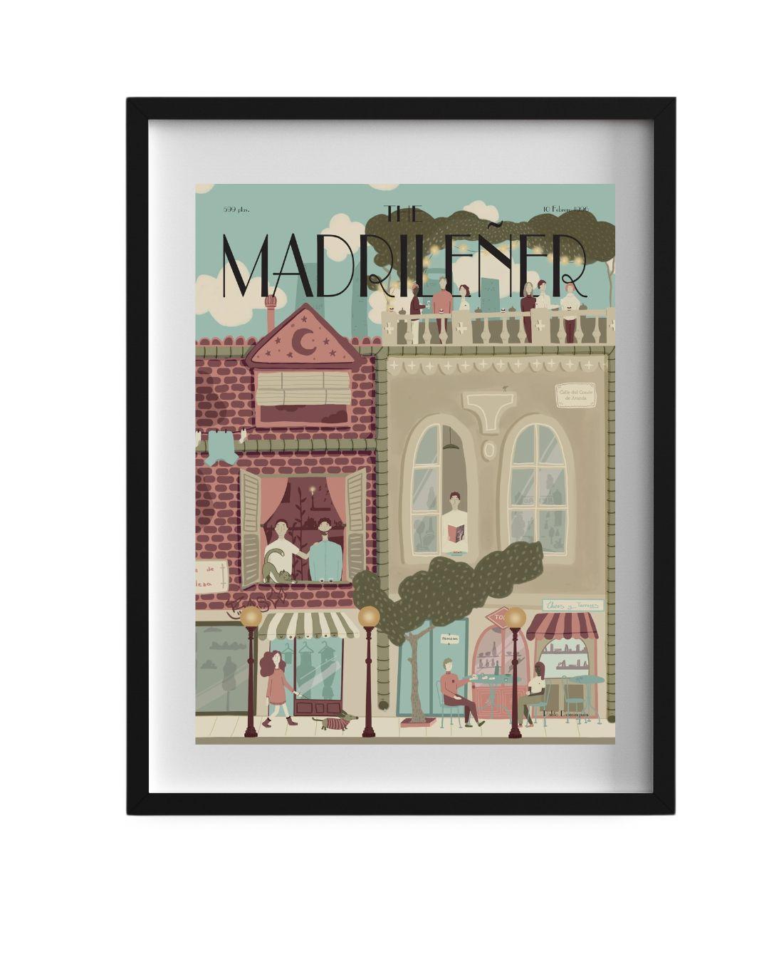 Lámina Bajo el cielo de Madrid The Madrileñer con marco negro, ilustración cielo Madrid