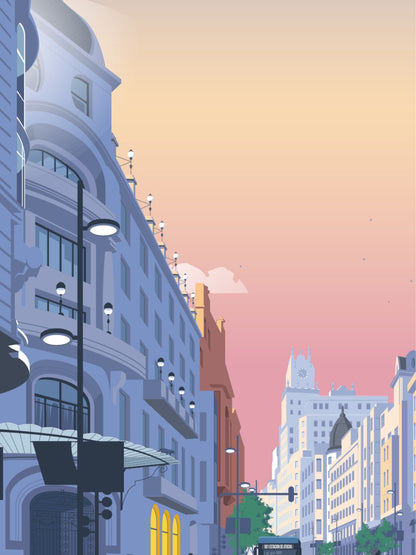 El efecto Wow detalle atardecer y perspectiva de la Gran Vía