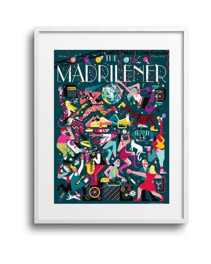 Lámina Nocturniciudad The Madrileñer con marco blanco, ilustración Madrid nocturno