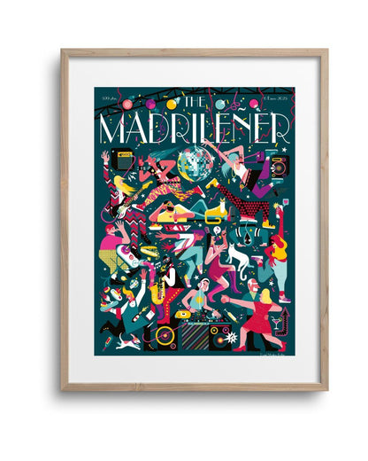 ámina Nocturniciudad The Madrileñer con marco de madera, ilustración Madrid nocturno