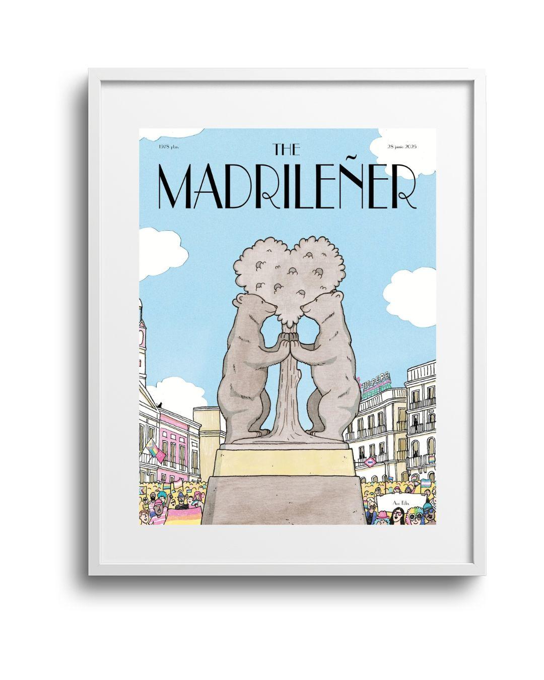 Lámina Osos Orgullosos The Madrileñer con marco blanco, ilustración osos Madrid orgullo