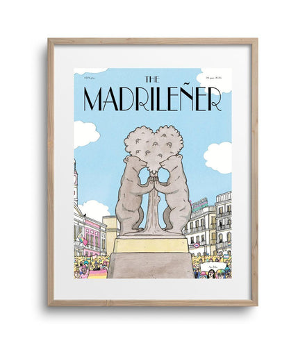 Lámina Osos Orgullosos The Madrileñer con marco de madera, ilustración osos Madrid orgullo