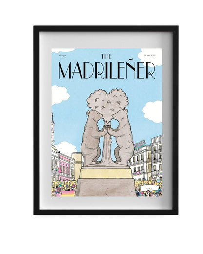 Lámina Osos Orgullosos The Madrileñer con marco negro, ilustración osos Madrid orgullo