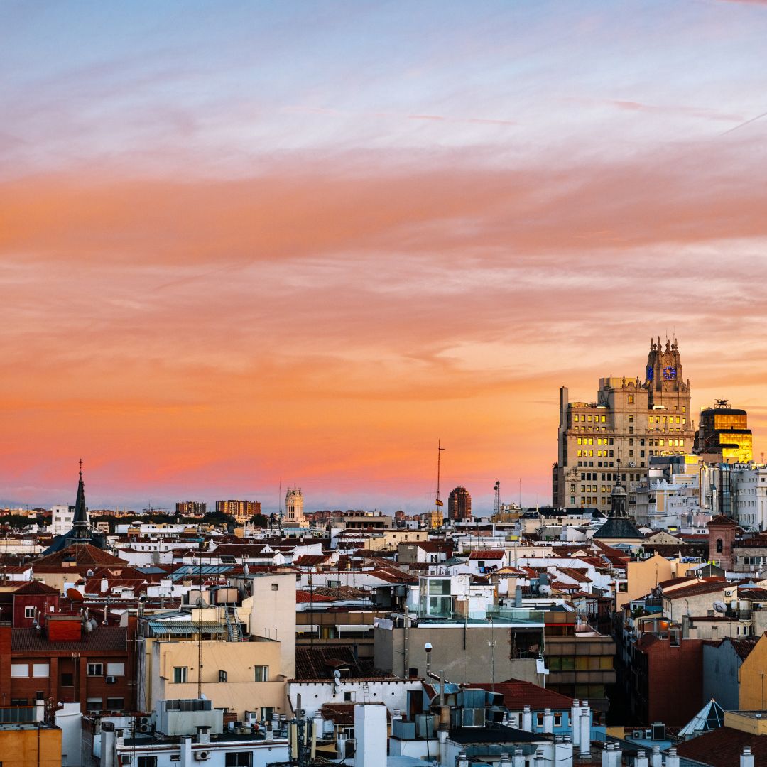 "Madrid Skyline View at Sunset"